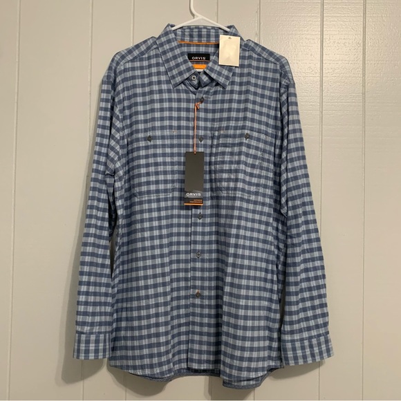 NWT Men’s Blue Plaid Orvis Cotton Active Fit Long-Sleeved Button Down Shirt - Picture 1 of 6